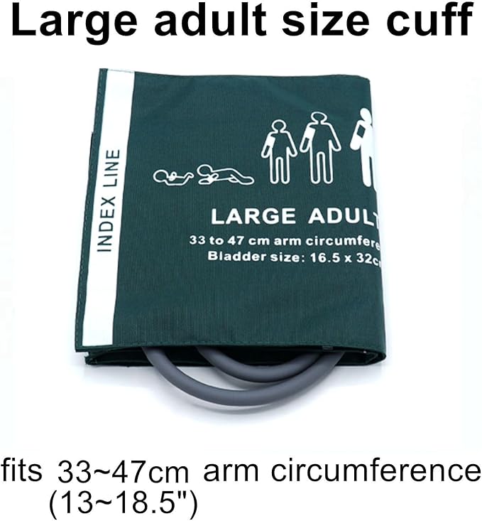 NIBP Cuff with BP18 Connectors for Large Adult, 33-47 cm Reusable Dual Tube Nylon Replacement BP Cuff with Inner Airbag for Blood Pressure Monitor Machine