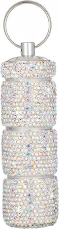 Keychain Pill Holder Box Travel Small Pill Case Bling Portable Purse Medicine Case Container Metal Pill Organizer Fob for Vitamin Medicine(Ab)