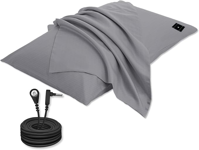 Grounding Pillowcase with Organic Cotton Silver Fiber, Conductive Grounding Pillow Case for Better Sleep, Gray, 20x30 inch
