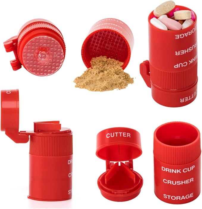 Pill Crusher Cutter and Grinder Cut and Crush Combo with Drinking Cup, Storage, by easycare