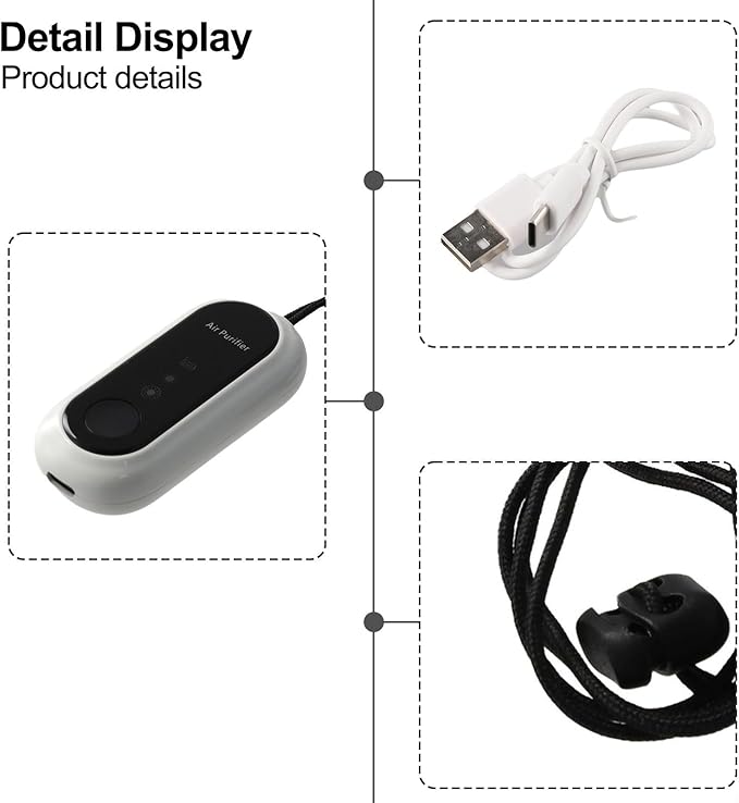 Negative Ion Air Purifier Portable Hanging Neck 7000MAh Personal Rechargeable For Home Travel(White)