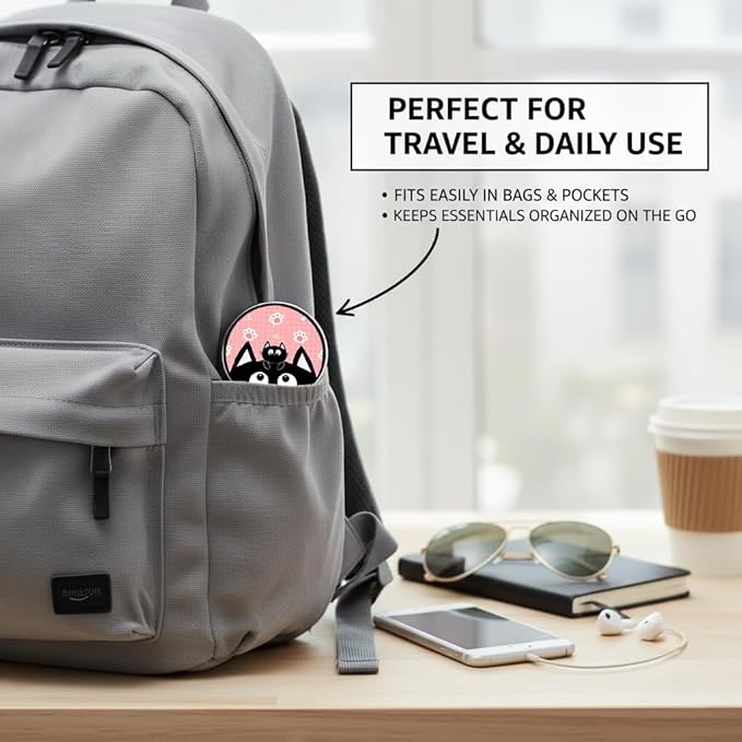 Cute Cat Pill Box 3 Compartment Small Pill Case,Portable for Pocket or Purse Pill Organizer Pill Container Holder with Mirror to Hold Vitamins, Medication, Fish Oil and Supplements