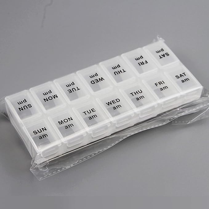 2 Pack OPP Clear Daily Pill Box Organizer, Weekly Pill Organizer 2 Times a Day for Pills, Supplements and Medication, Am Pm Pill Organizer 7 Day, Pill Box 7 Day - 6.7 x 3.2 x 1 inch