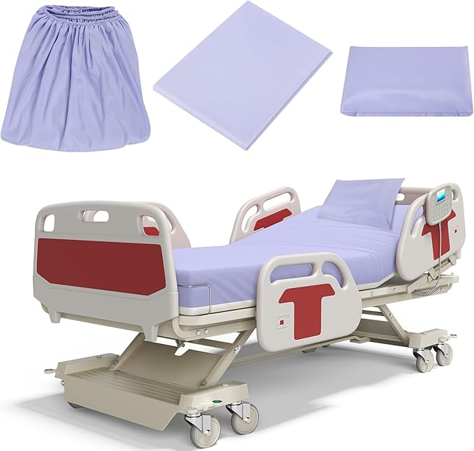 Moukeren 3 Pcs Hospital Bed Sheets Set Deep Pocket Fitted Sheet 36 with Elastic All Around Easy Care Knitted Jersey for Home/Nursing Home (Lavender Purple)