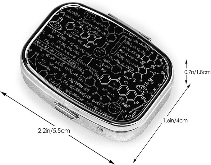 Organic Chemistry Square Mini Pill Case Travel Medicine Organizer Portable Compartments Metal Pill Box