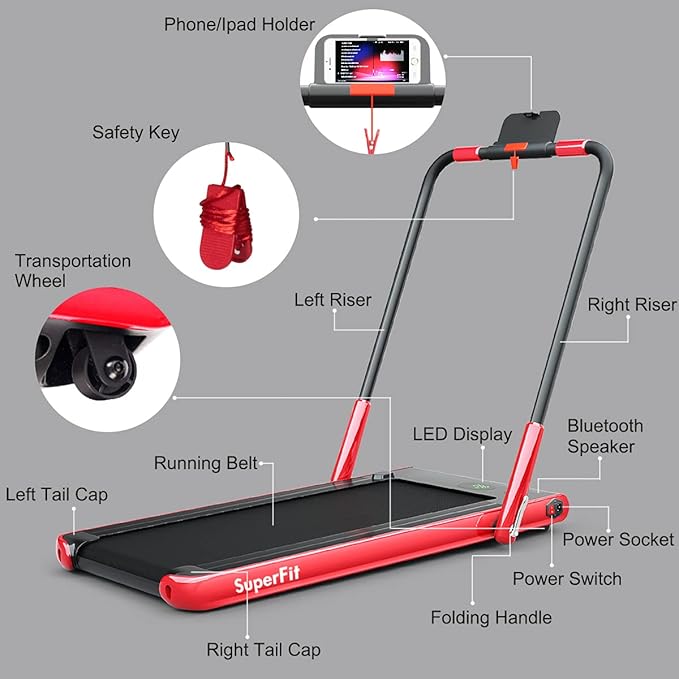 GYMAX Walking Pad, Foldable Under Desk Treadmill with LED Monitor, Remote Control, Smart App Control, Folding Portable Desk Treadmill for Office Standing Desk, Home Office Treadmill