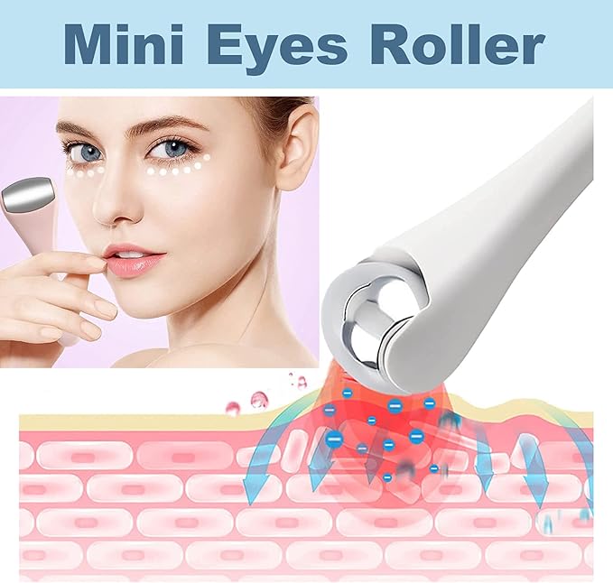 Mini Eye Ice Roller for Eyes Puffiness - Facial Ice Roller and Mini Roller 2 in 1 - Massager for Migraine Relief Tighten Pores Under-Eye Pain Relief - Reduce Wrinkle Puffy for Face Arms (Pink)