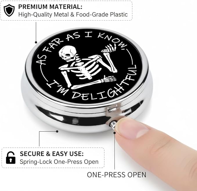 Skull Pill Box 3 Compartment Small Pill Case,Portable for Pocket or Purse Pill Organizer Pill Container Holder with Mirror to Hold Vitamins, Medication, Fish Oil and Supplements