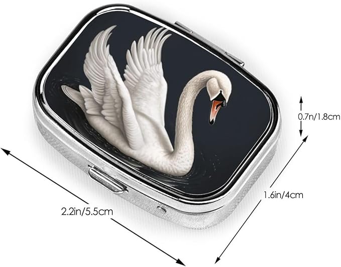Square Pill Box 2 Compartment Medicine Pill Case White Swan Pill Box for Purse Pocket Waterproof Metal Pill Container Portable Pill Holder Mini Pill Organizer for Travel or Daily