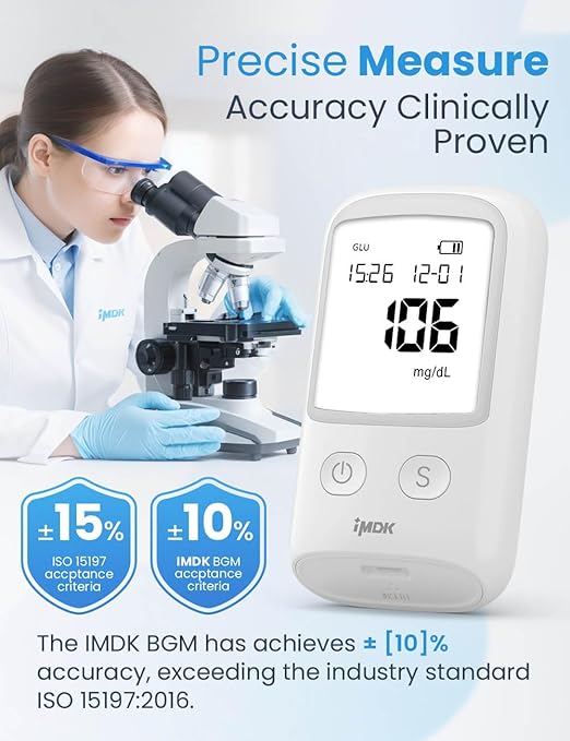 IMDK Blood Glucose Monitor Kit, Clinically Accurate Blood Sugar Test Kit with 100*Glucometer Strips, 100*Lancets, 1*Lancing Devices, No Coding Required