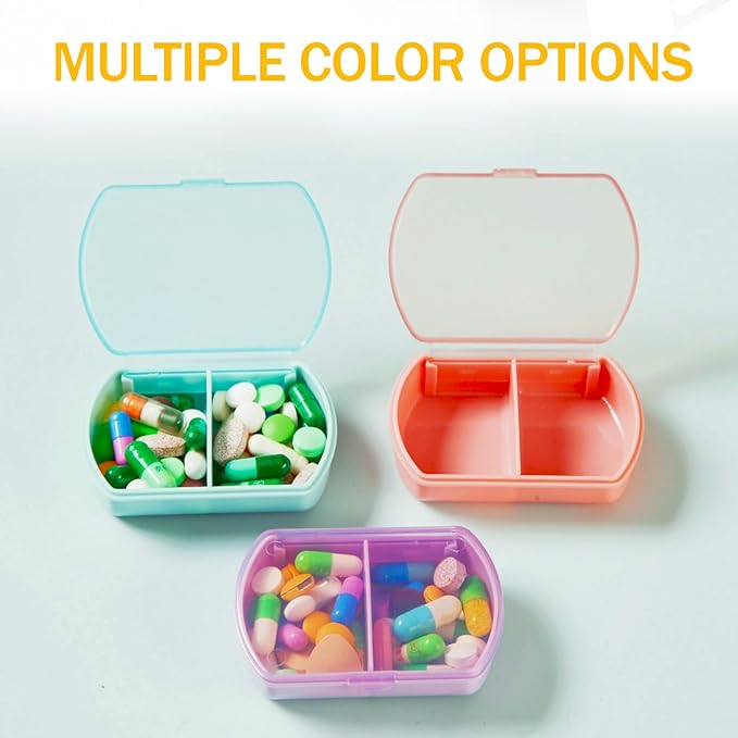 6PCS Small Pill Case Travel Pill Box Cute Pill Organizer for Purse Portable Daily Medicine Organizer 2 Compartment Pill Holder for Vitamins, Fish Oil, Supplements