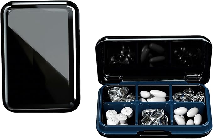 Travel Pill Organizer - Large Pocket Pill Box with Separate Compartments, Medicine Case for Daily Vitamins & Medication (Black)