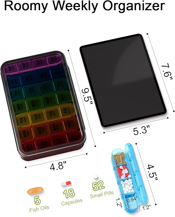 Odaro Weely Pilll Organizer 4 Times A Day Color and Pink - 2 Pack