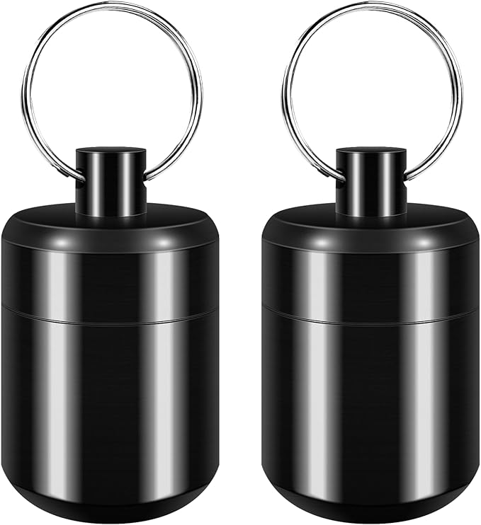 Pill Keychain Holder - Small Pill Box Waterproof Pills Fob Organizer Portable Ring Holder Keychain for Purse (Black 2PCS)