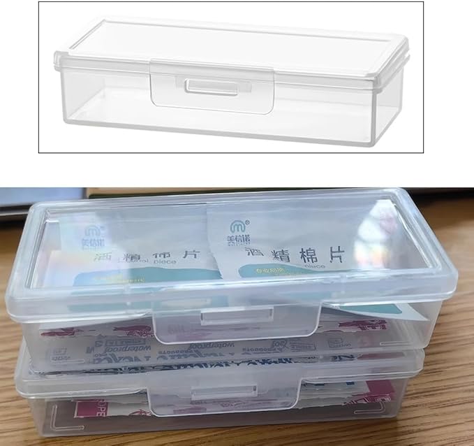 4 Pack Adhesive Bandages Organizer with Lid Clear Bandage Storage Box Containers Case Small Portable Travel First Aid Box for Flexible Fabric Adhesive Bandages Medicine Pills Capsules Camping