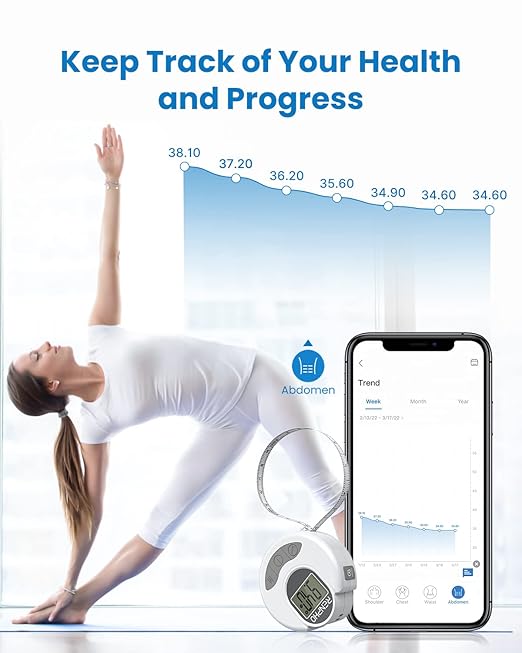 RENPHO Body Measuring Tape, Bluetooth Smart Tape Measure with Lock Hook & Retractable Function, Accurate Body Fat Measurement Device for Weight Loss, Muscle Gain, Fitness Bodybuilding, 60in /150cm