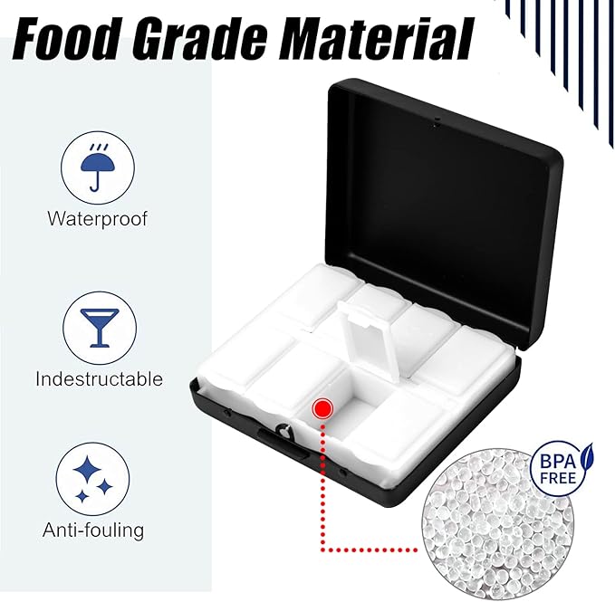Fashion Elegant Medicine Portable Double Protection Switch Metal Travel Pill Box (7 Days) /8 Compartment (786822, Black)