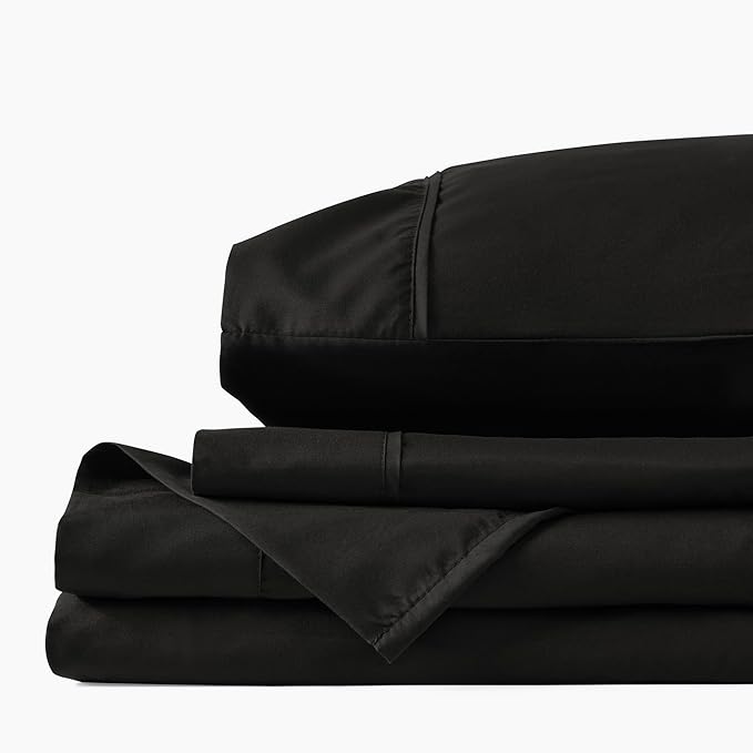 PeachSkinSheets Cooling Bed Sheets for Hot Sleepers - Ultra-Soft Breathable Luxury Microfiber Sheet Set, Moisture-Wicking, Deep Pocket, Oeko-TEX® (Full Size, Midnight Black)