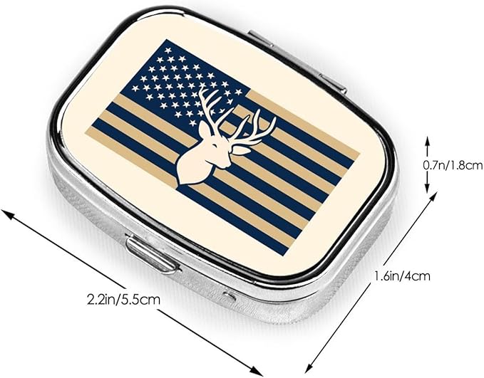 Deer & American Flag Pill Box with Mirror 2 Compartments Square Pill Organizer for Pocket