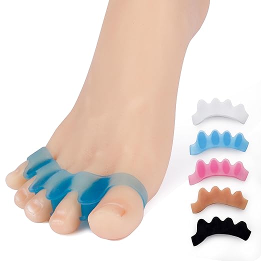 ActiveFlow Blue Toe Spacers – Dynamic Bunion Corrector & Hammer Toe Straightener for Overlapping Toes, Plantar Fasciitis Relief – Performance Gel Toe Separators for Running, Yoga & Athletic Recovery – Washable & Reusable (2 Pairs)