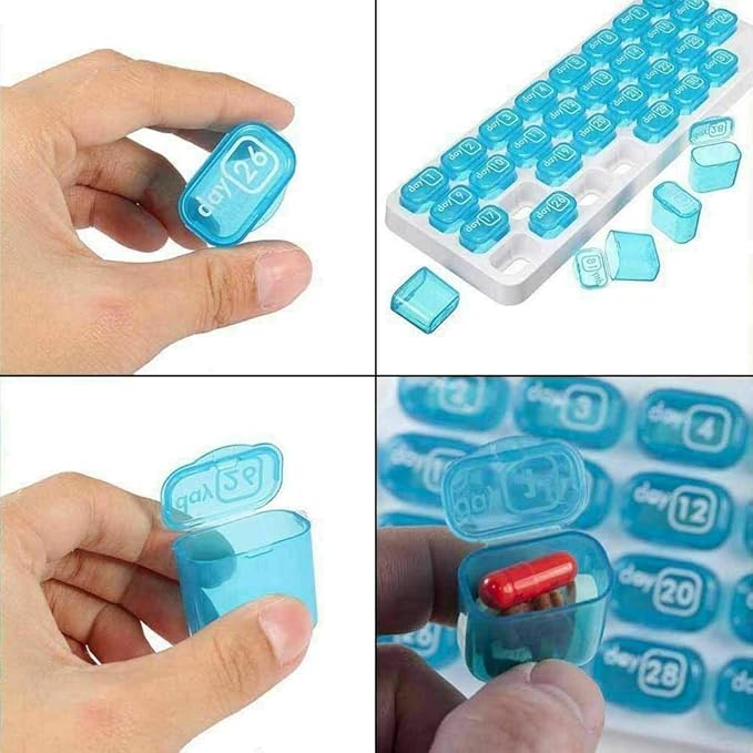 Magik 31 Day Monthly Pill Organizer Medication Pod Compartment Planner Box Plastic(Blue,1 Pack)