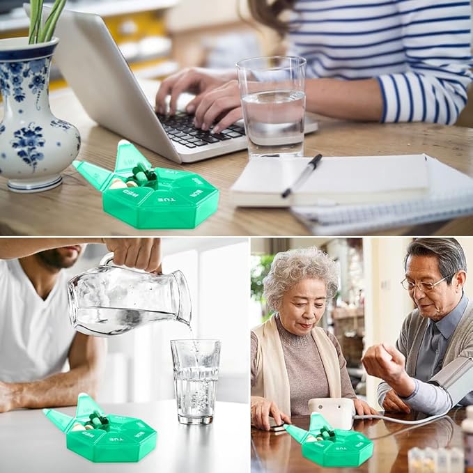 Green Daily Pill Organizer - 7 Day, 1 Time a Day, Travel Pill Box with 7 Compartments