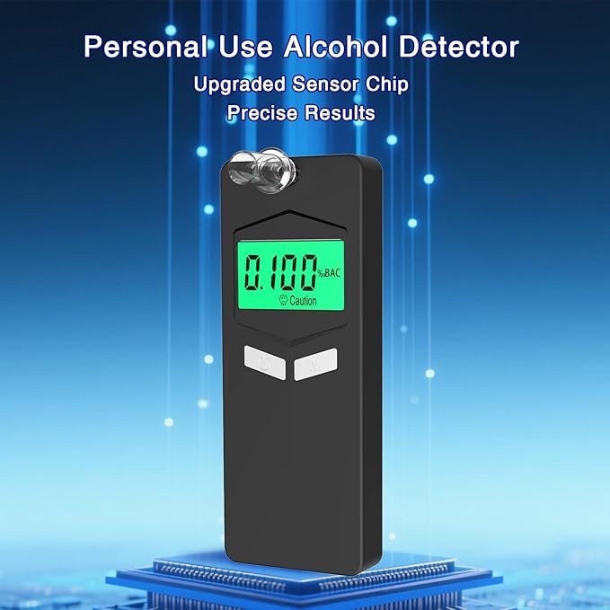Personal Breathalyzers for Alcohol, Pocket Breathalyzer with Reord Checking Mode, Digital Home Breathalyzer for Alcohol with Audible and Color Alarm, Black