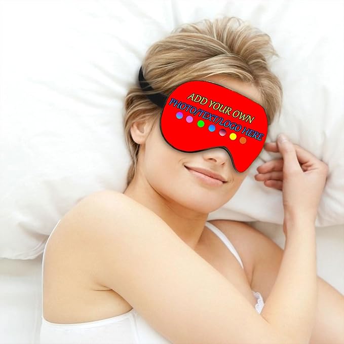Personalized Eye Mask, Custom Eyeshade Blindfold Add Your Design Image Text Customized Eye Cover with Adjustable Strap for Sleeping Travel Work Naps Blocks Light, Bright Red