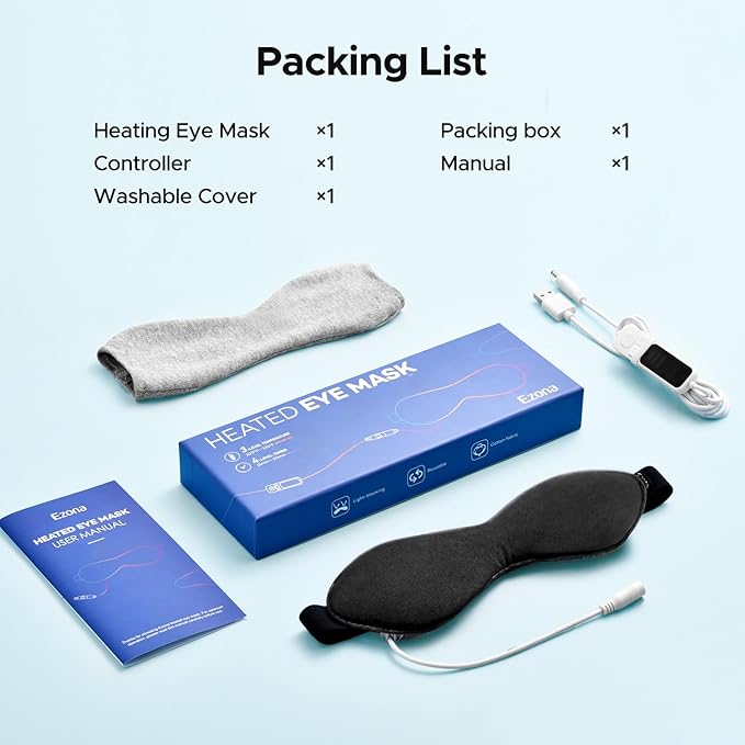 Ezona Heated Eye Mask, Warm Eye Compress Mask for Dry Eyes, USB Electric Eye Heating Pad with Temperature & Timer Control, Dry Eyes, Blepharitis, Sinus Migraine (Black)