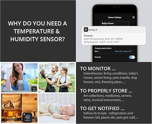 Mini Wireless Temperature and Humidity Sensor - Developed in The USA - 24/7 Data Logger with Alarm – Bluetooth Smart Thermometer and Hygrometer - Bluetooth Only - Not Wi-Fi (10)