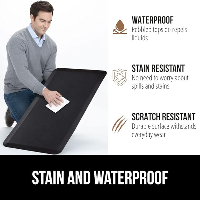 GORILLA GRIP Comfortable Cushioned Kitchen Mats for Floor, 39x20, Waterproof and Stain Resistant Soft Top, 3/4 Inch Thick Ergonomic Standing Desk Anti Fatigue Mat, Foam Supports Ankles and Feet, Black