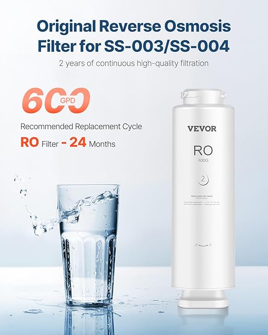 VEVOR Reverse Osmosis Filter, 10-Layers RO Water Filter Replacement, Compatible with SS-003 600 GPD Under Sink Water Filter, 24 Months Reverse Osmosis Filter Cartridge, Reduces Lead, Chlorine, Rust