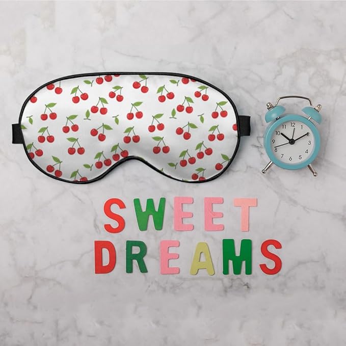 Red Cherries Eye Mask Sleeping Mask Lovely Ripe Cherry Sweet Fruit Sleep Masks Silky Soft Eye Cover for Women Men Shading Blindfold for Air Travel Sleeping