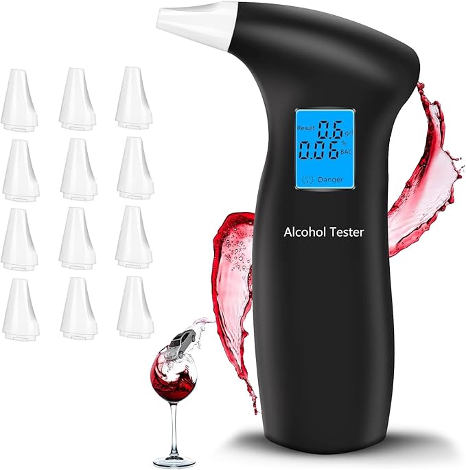 Breathalyzer with LCD Digital Display, Portable Tester for Alcohol Includes 12 Mouthpieces(Blue)