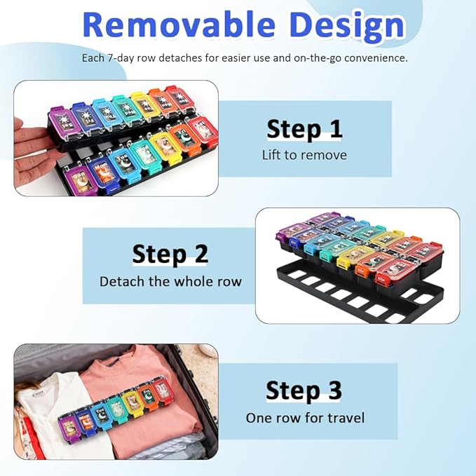 Shintop Weekly Pill Organizer 2 Times a Day, Moisture-Proof Large Vitamin Box 7 Day Secure-Locking Medicine Case with Detachable Rows for Home & Travel (Rainbow)