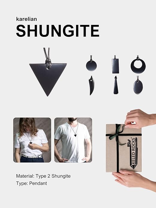 Shungite Pendant Necklace - Harmonizing Shield Defense - Wearable Shungite Crystal for Stress Down and Vitality Up - Shungites Stones from Russian Mine