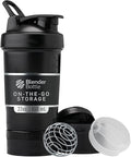 BlenderBottle Shaker Bottle with Pill Organizer and Storage for Protein Powder, Classic V2 ProStak System, 22-Ounce, Midnight Black