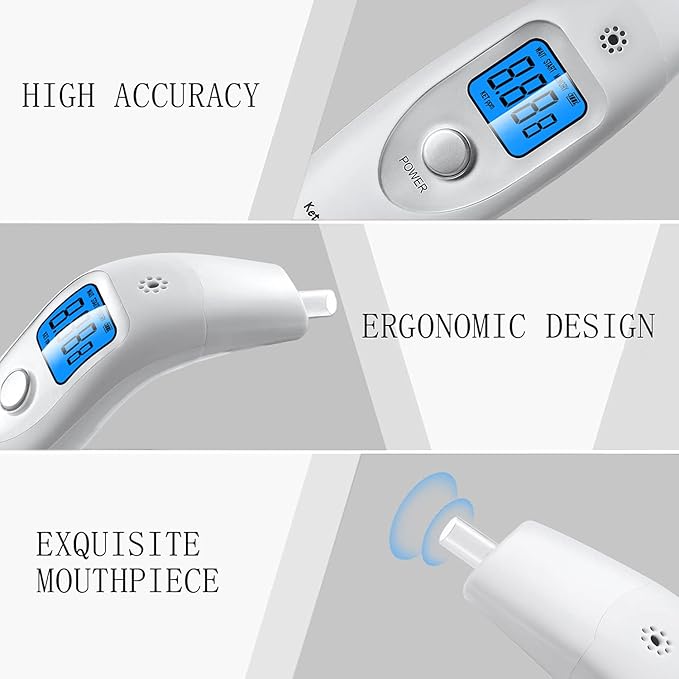 Breath Ketosis Meter - Professional Ketone Breath Analyzer Home Ketone Monitors Breath Meter Digital Ketosis Breath Tester with 10 Washable Mouthpieces - Achieve Your Ketosis Goals