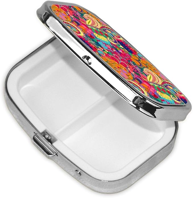 60s 70s Hippie Flowers Peace Sign Love Symbol Metal Iron Plating Square Pill Box 2 Compartment Medicine Pill Case Mini Medicine Vitamin Pillbox Portable Pills Organizer Storage Box for Pocket