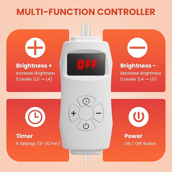 Wolezek Red Light Therapy Lamp for Body Face, 160 3-in-1 LED Beads Red Infrared Light Therapy Device with Timer, 5-Level Brightness, 660nm & 850nm Dual Wavelength for Skin Muscle, Home Use, 4-Head