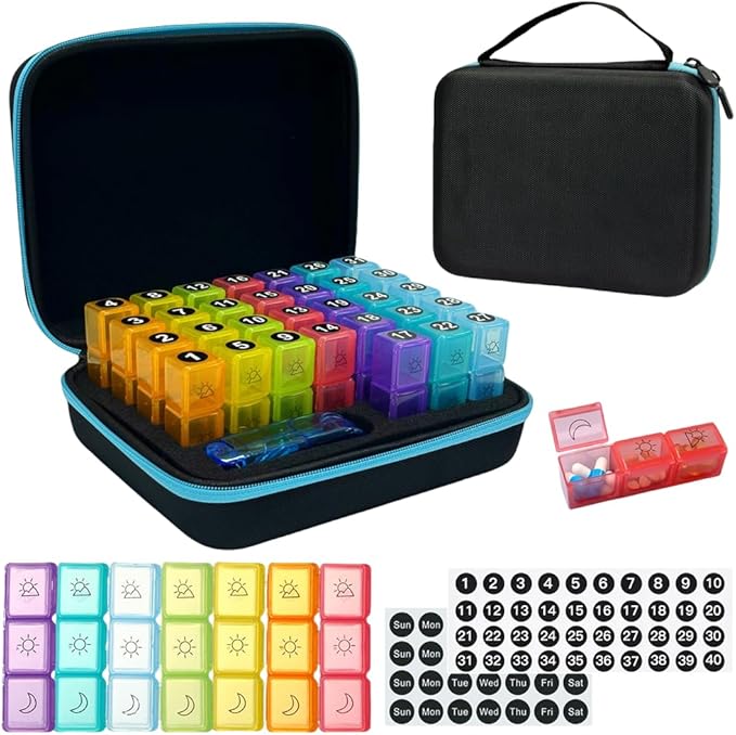 31-Day Monthly Pill Organizer with 3 Daily Compartments, Travel Medication Box with Pill Cutter, AM PM Storage Case (31 Days - Black)