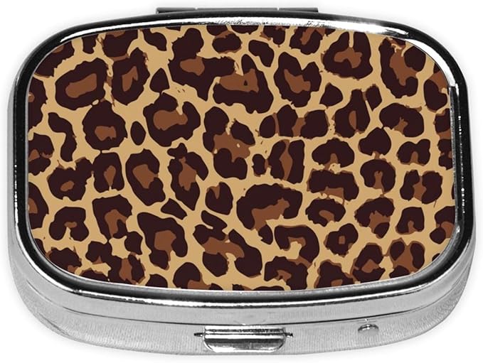 Pill Box Organizer Wild Cheetah Leopard Print, Portable Travel Pill Box with Mirror for Supplements, Medicine Box, Metal Pill Case for Outdoor Travel Picnic