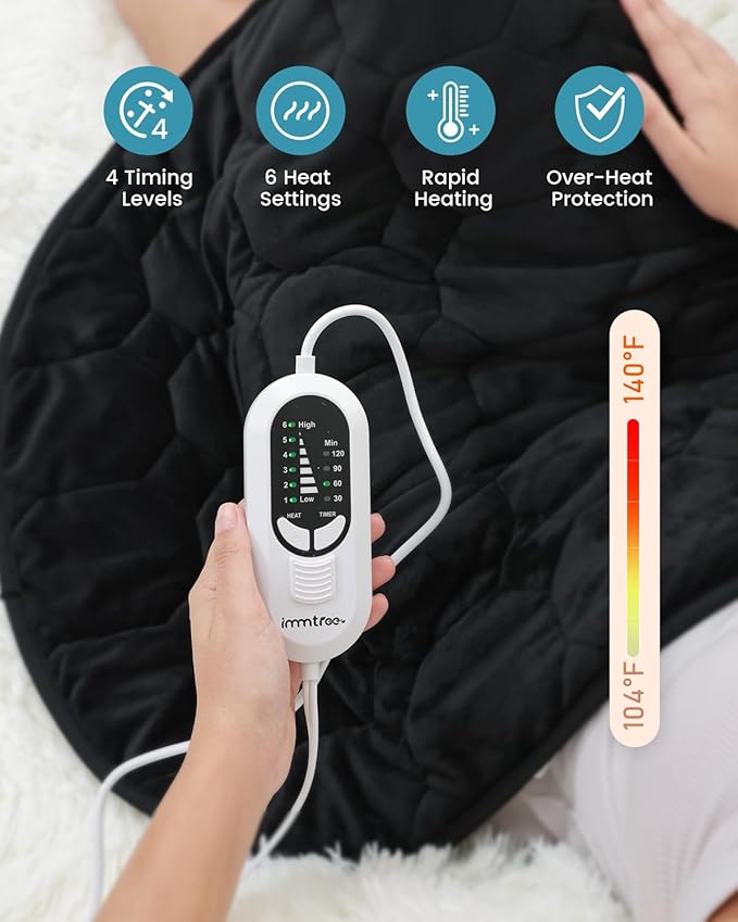 immtree Weighted Heating Pad for Period Cramps, 29" x 24" Extra Large Electric 7lbs Heated Pads, Back Shoulder Knee Abdomen Pain Relief, Soft Heavy Lap Blanket, Warm Christmas Gift, 7 Pounds, Black
