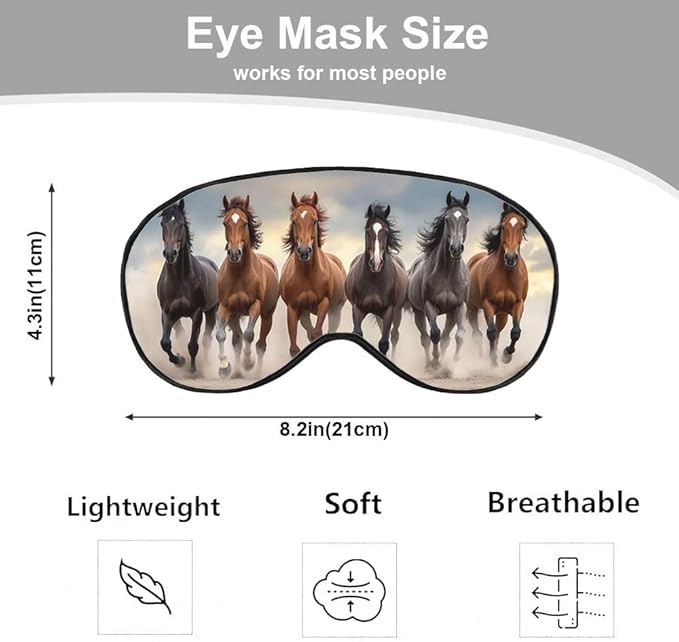 Running Horses Eye Mask Sleeping Mask Landscape Desert Dust Sunset Sky Animal Sleep Masks Silky Soft Eye Cover for Women Men Shading Blindfold for Air Travel Sleeping