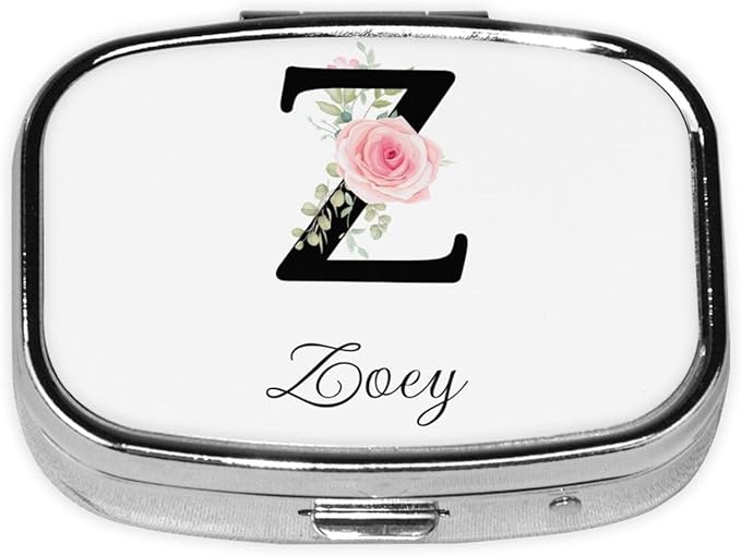 Custom Pill Box Personalized Square Small Pill Case with Mirror Add Your Photo Text Logo Name Decorative 2 Compartment Portable Metal Medicine Container Vitamin Organizer for Pocket Purse Travel (Z)