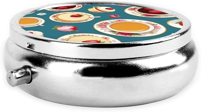 ZhongGuo Afternoon Tea Printed Pill Organizer,Round Travel Pill Organizer Mini Medicine Pill Box for Purse Iron Plating