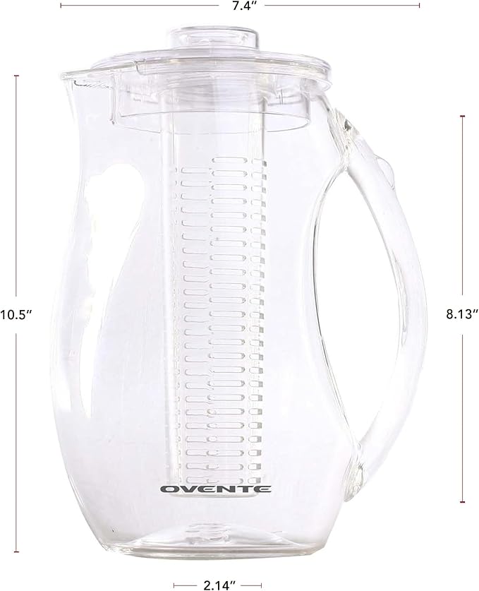OVENTE Fruit Infusion Water Pitcher 2.5L/85Oz with Removable Lid and Infuser Rod, BPA-Free, Shatterproof Acrylic Beverage Jug for Flavor-Infused Drinks, Lemonade, Juice and Iced Tea, Clear PIA0852C