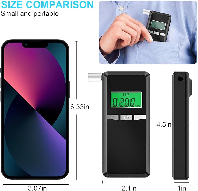 Breathalyzer, Upgraded Alcohol Tester with Blue LCD Digital Display, Portable Alcohol Tester for Home or Party Use with 10 Mouthpieces