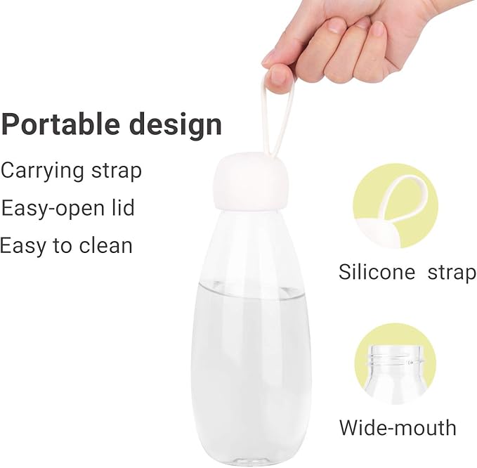 emoi BPA Free Water Bottle, 16oz/480ml Cute Water Bottle with Carrying Strap, Ideal for Kids Boys Girls Students Women Healthy Hydration-White