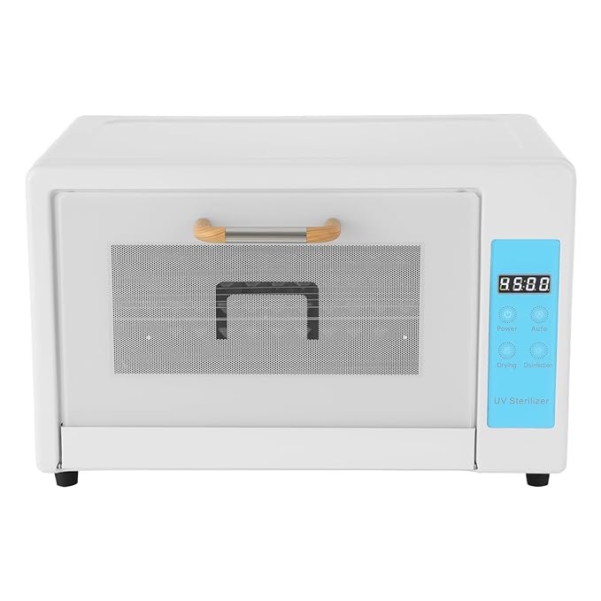 24L Multifunctional Nail Tool Cleaning Machine, Nail Tool Drying Box with 167℉ Hot Air, Adjustable Tiers, LED Display, For Hair, Salon, Spa, Nail, Salon (Blue)